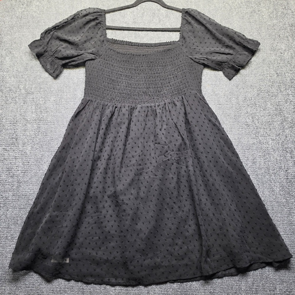 Pinup Fashion Womens Size 18 Black Swiss Dot Smocked Square Neck Dress